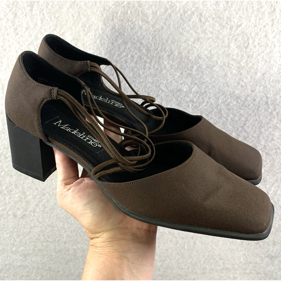 VTG Madeline Stuart Womens Strappy Square Block Heels Sz 8 M Brown Y2K Formal - Picture 2 of 11